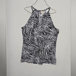 Michael Michael Kors Zebra Print Halter Top with Metal Logo - Women's Large